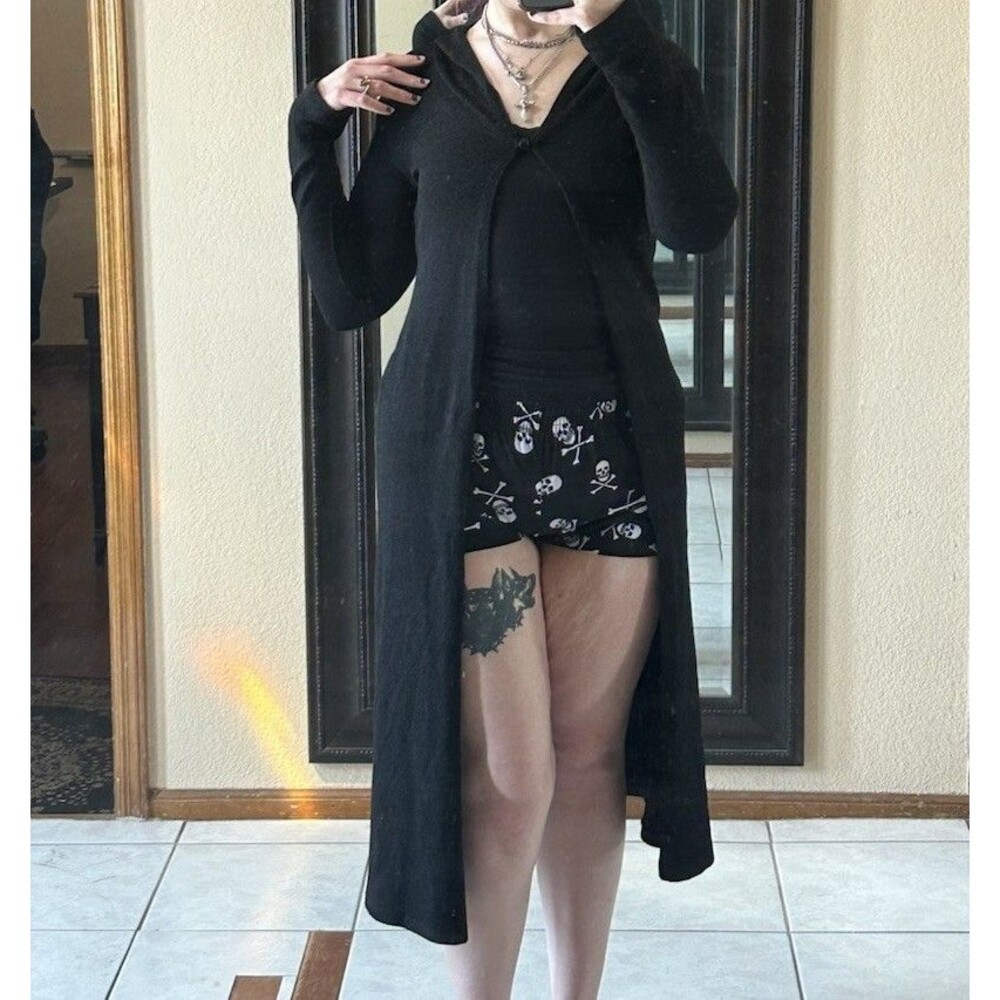 VTG Xi 90s Y2K Maxi Cardigan Sweater Long Sleeve Black WhimsyGoth Fairy Women S